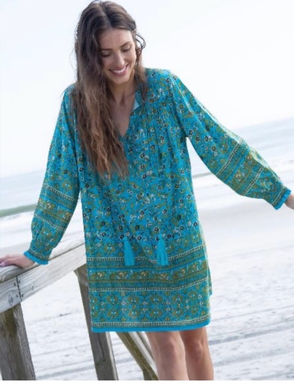 Natural Life Dara Mini Dress Size XS Long Sleeve Floral Rayon Boho